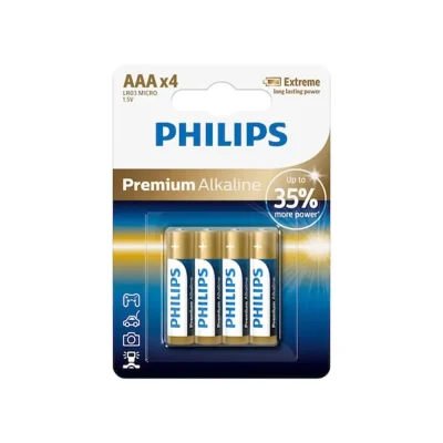 باتری نیم قلم فیلیپس Premium Alkaline LR03M4B/40 AAA بسته 4 عددی